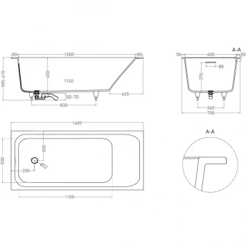 Ванна из литьевого мрамора Salini S-Sense Orlanda Kit 102115MF 160x70 см, покраска по RAL матовый полностью