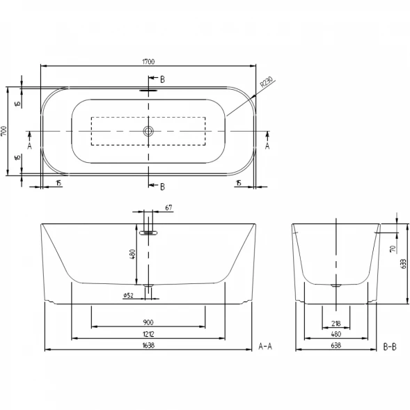 Квариловая ванна Villeroy &amp; Boch Finion UBQ177FIN7N100V101 170x70 см, отдельностоящая, альпийский белый