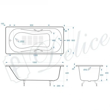 Ванна чугунная Delice Haiti Luxe DLR230636R-AS 150x80 см, с отверстиями под ручки, антискользящим покрытием, белый