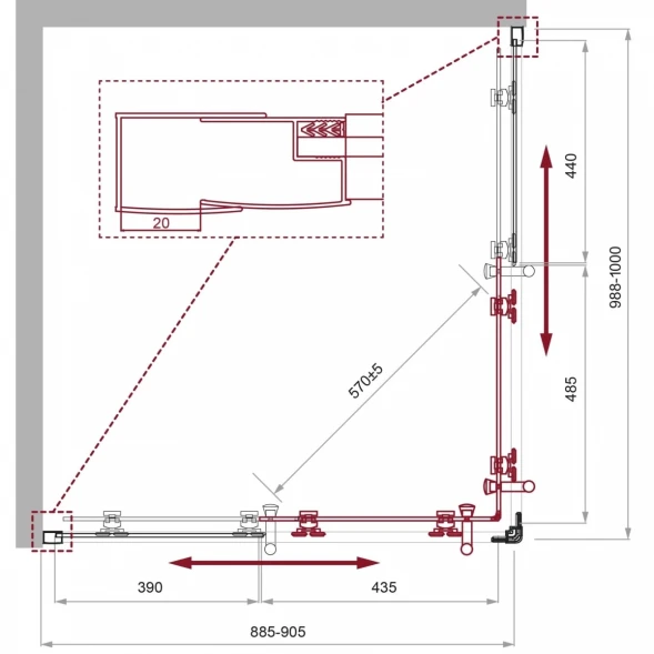 Душевой уголок 100x90 см BelBagno Uno UNO-195-AH-2-100/90-P-Cr текстурное стекло