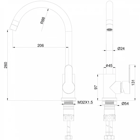 Смеситель для кухни Wonzon &amp; Woghand WW-AE4554-BS никель матовый