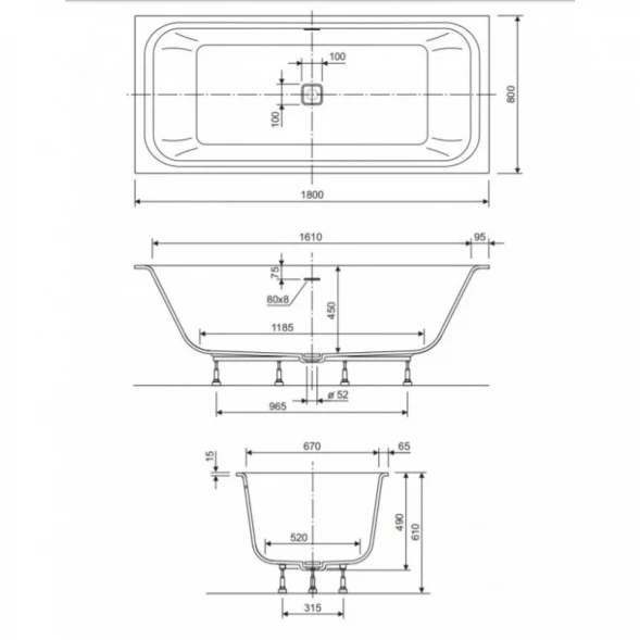 Ванна из литьевого мрамора Cezares Titan TITAN-VARIO-180-80-CNT 180x80 см, отдельностоящая, белый