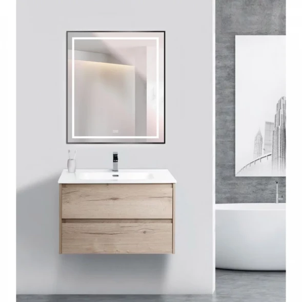 Зеркало BelBagno Kraft SPC-KRAFT-700-800-LED-TCH-WARM-NERO 70x80 см, с LED-подсветкой, сенсорным выключателем, антизапотеванием, черный