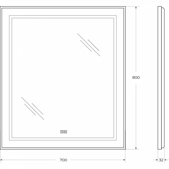 Зеркало BelBagno Kraft SPC-KRAFT-700-800-LED-TCH-WARM-NERO 70x80 см, с LED-подсветкой, сенсорным выключателем, антизапотеванием, черный