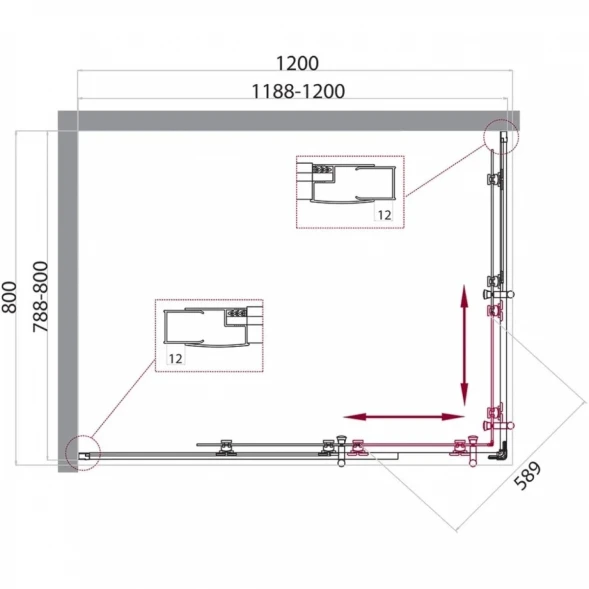Душевой уголок 120x80 см BelBagno Uno UNO-195-AH-2-120/80-P-Cr текстурное стекло