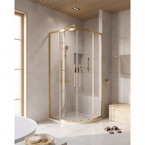 Душевой уголок Cezares Relax RELAX-304-R-2-100-C-BORO 100x100 см, профиль золотой матовый, стекло прозрачное