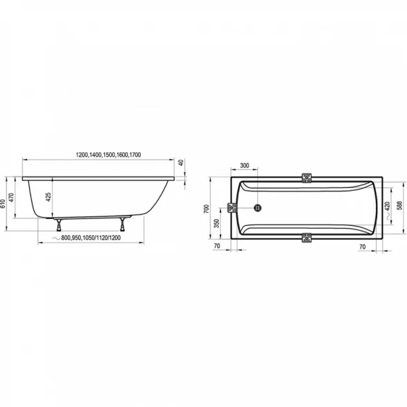 Акриловая ванна 120x70 см Ravak Classic II CC11000000