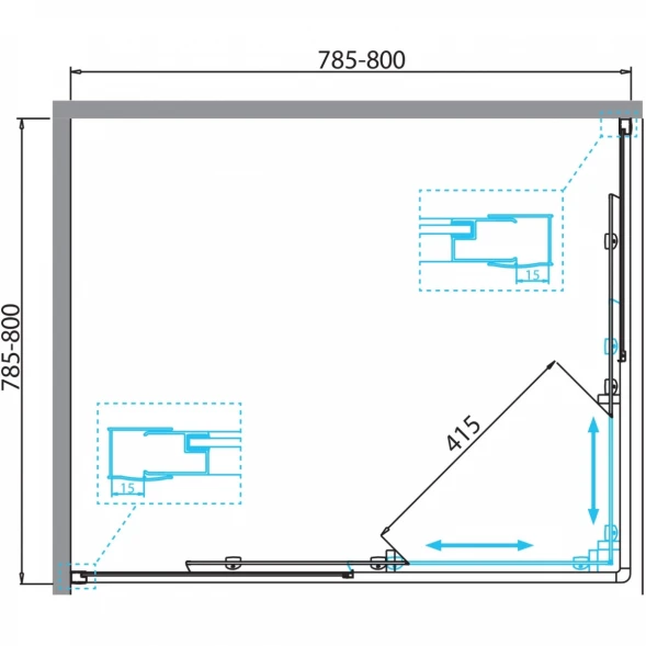 Душевой уголок 80x80 см BelBagno DUE-A-2-80-C-Cr прозрачное