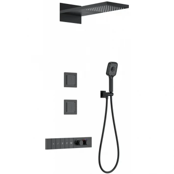 Душевой комплект Wonzon &amp; Woghand WW-D4538-A-MB 230 мм, с термостатом, черный матовый