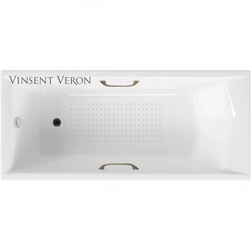 Ванна чугунная Vinsent Veron Devon VDV1908045H/VH0012BR-AS 190x80 см, с ручками, антискользящим покрытием, белый