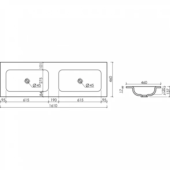 Раковина Ceramica Nova Grace CN7023MBwx 161x46 см, накладная, черный матовый