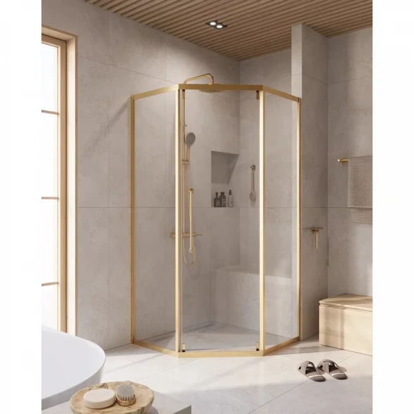 Душевой уголок Cezares Relax RELAX-304-P-1-100-C-BORO 100x100 см, профиль золотой матовый, стекло прозрачное