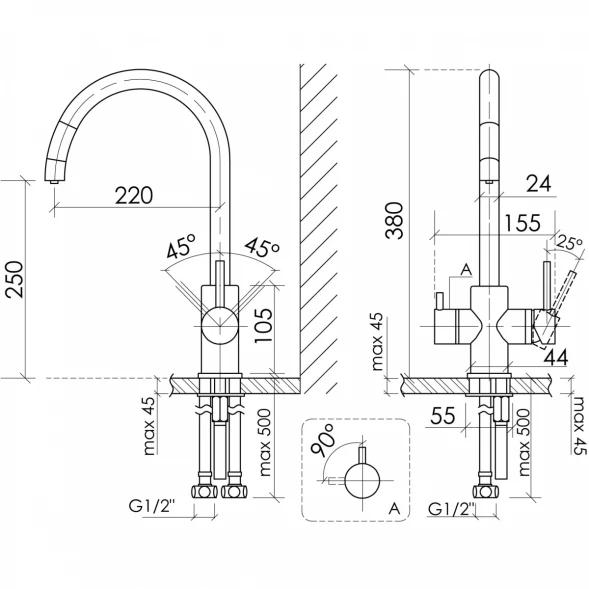 Смеситель для кухни Sancos Taper SC4012GG с подключением к фильтру, вороненая сталь