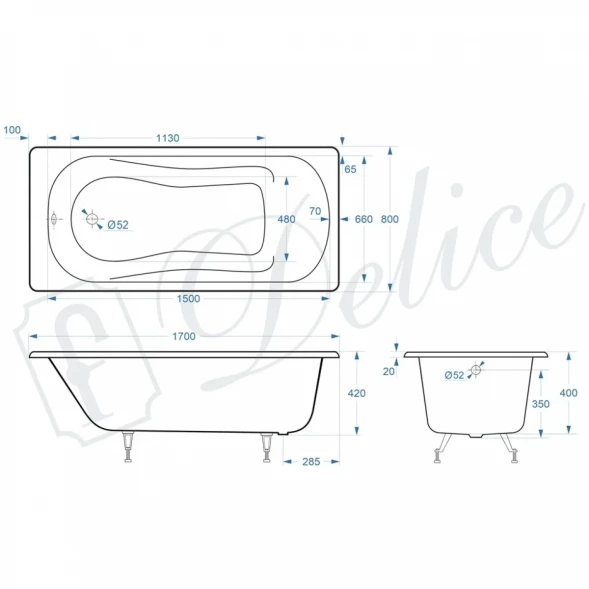 Ванна чугунная Delice Haiti Luxe DLR230638 170x80 см, белый