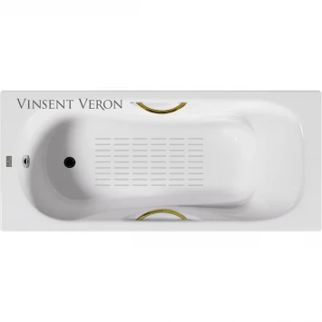 Ванна чугунная Vinsent Veron Aura VAU1808045H/VH0015GD-AS 180x80 см, с ручками, антискользящим покрытием, белый