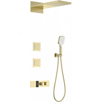 Душевой комплект Wonzon &amp; Woghand WW-D4538-A-BG 230 мм, с термостатом, золотой матовый