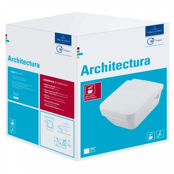 Унитаз подвесной Villeroy &amp; Boch Architectura 5685HR01 безободковый, с сиденьем микролифт, альпийский Белый