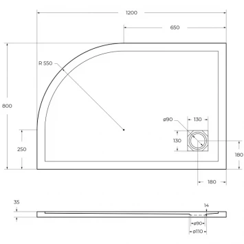 Душевой поддон BelBagno Uno TRAY-MR-UNO-RH-120/80-550-35-W-L-NO 120x80 см L, из литьевого мрамора, асимметричный, белый