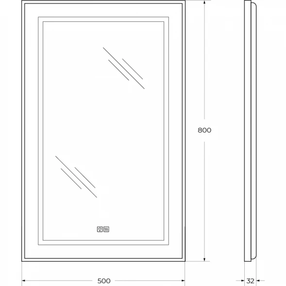 Зеркало BelBagno Kraft SPC-KRAFT-500-800-LED-TCH-WARM-NERO 50x80 см, с LED-подсветкой, сенсорным выключателем, антизапотеванием, черный