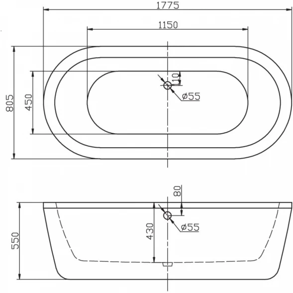 Акриловая ванна BelBagno BB12-1775 177,5x80,5 см, отдельностоящая, белый
