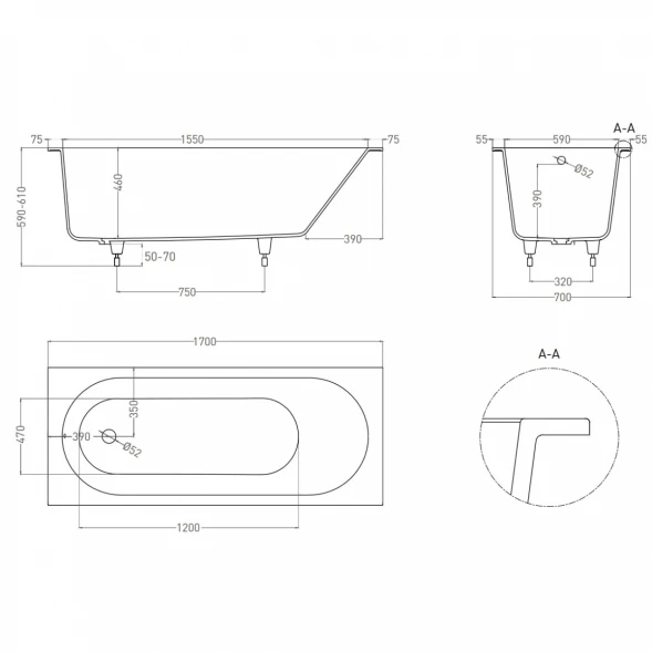 Ванна из литьевого мрамора Salini S-Sense Ornella 102313G 170x70 см, белый глянец