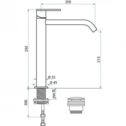 Смеситель для раковины Emmevi Filobrass 85003BIG/NEO с донным клапаном, черный матовый