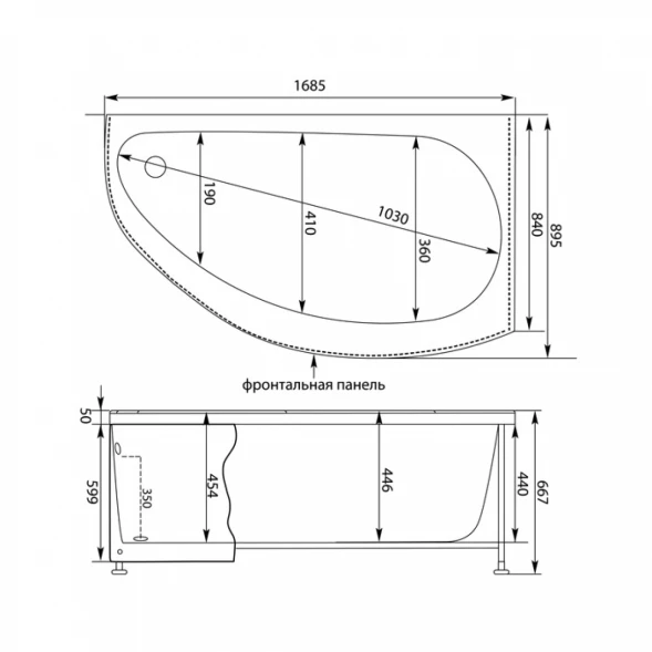 Акриловая ванна 168,5x89,5 см правая Aquanet Augusta 00205467