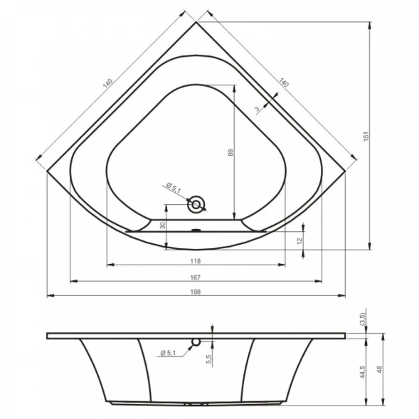 Акриловая ванна 140x140 см Riho Atlanta BB7000500000000