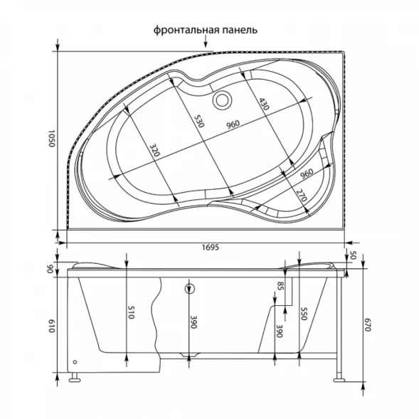 Акриловая ванна 169,5x105 см левая Aquanet Allento 00205221