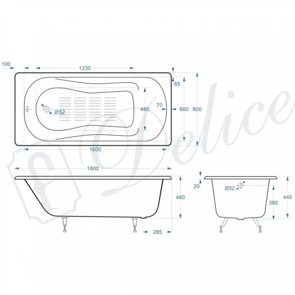 Ванна чугунная Delice Haiti Luxe DLR230639-AS 180x80 см, с антискользящим покрытием, белый
