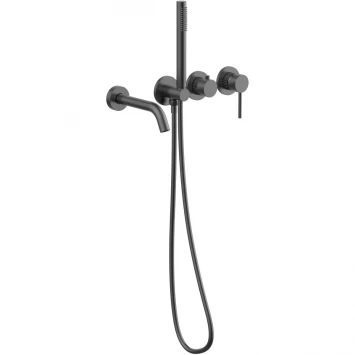 Смеситель для ванны Vincea Groove VBTW-4G1GM встраиваемый, с душевым гарнитуром, вороненая сталь