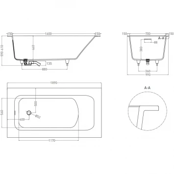 Ванна из литьевого мрамора Salini S-Stone Orlanda Kit Plus 102124MF 189x99 см, покраска по RAL матовый полностью