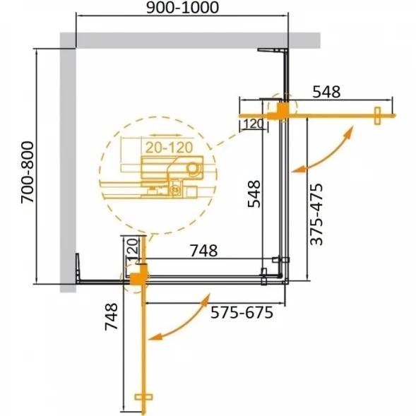 Душевой уголок 90-100x70-80 см Cezares SLIDER-AH-2-70/80-90/100-BR-Cr бронза