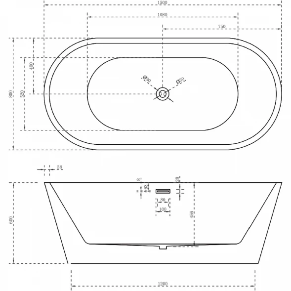 Акриловая ванна Abber AB9203-1.5 150x80 см, отдельностоящая, белый