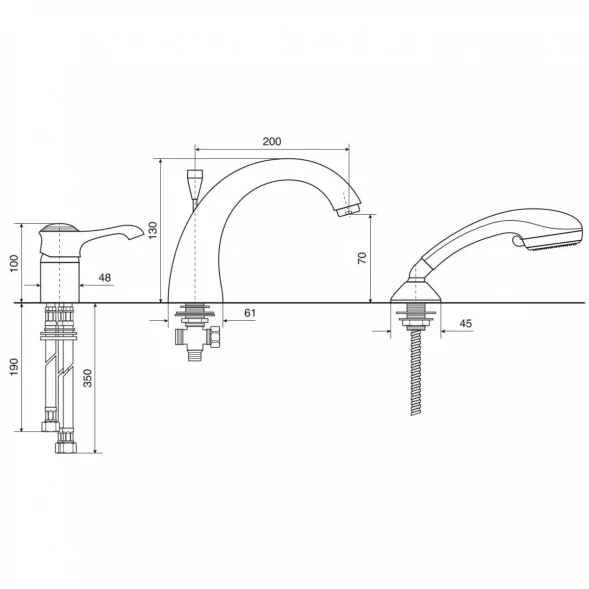Смеситель на борт ванны Emmevi Tiffany 60120/OR с душевым гарнитуром, Золото