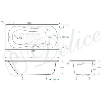 Ванна чугунная Delice Haiti Luxe DLR230639R-AS 180x80 см, с отверстиями под ручки, антискользящим покрытием, белый