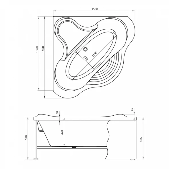 Акриловая ванна 150x150 см Aquanet Margarita 00205525
