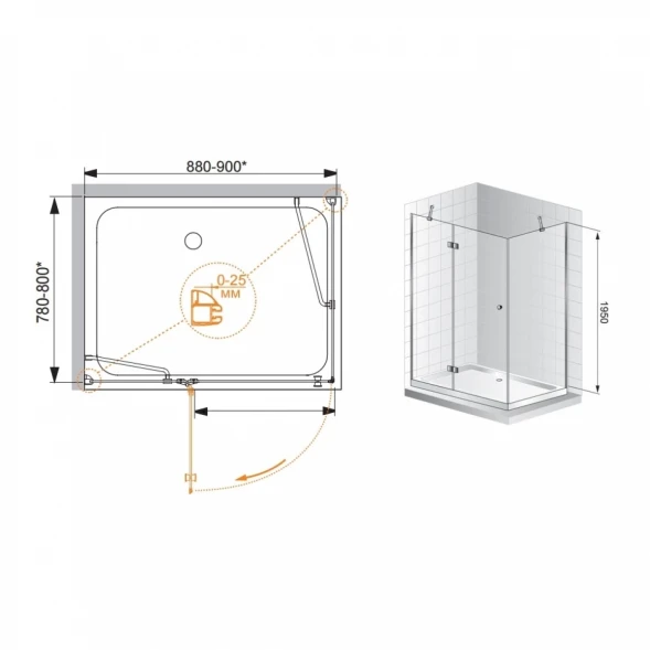 Душевой уголок Cezares Verona 90x80 см текстурное стекло VERONA-W-AH-1-90/80-P-Cr-L