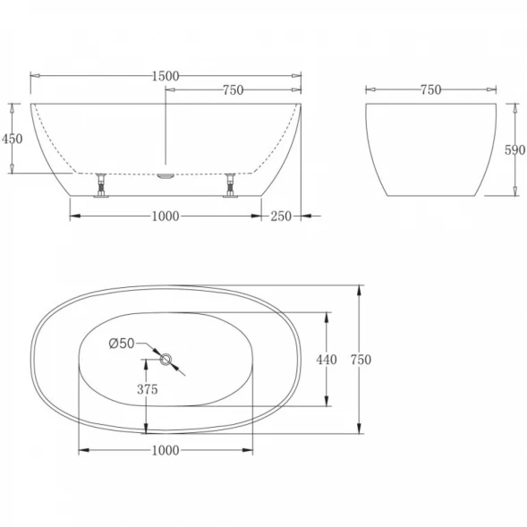 Акриловая ванна BelBagno BB81-1500-W0 150x75 см, отдельностоящая, белый