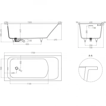 Ванна из литьевого мрамора Salini S-Sense Orlanda Kit 102111MF 170x70 см, покраска по RAL матовый полностью