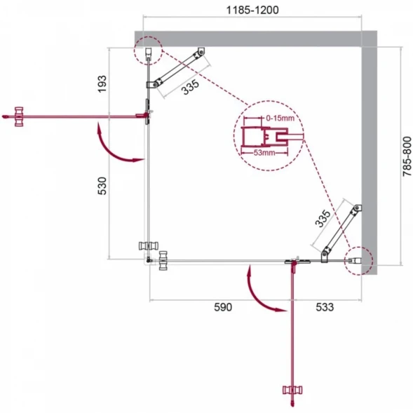 Душевой уголок 120x80 см BelBagno Kraft KRAFT-AH-22-120/80-C-Cr-R прозрачное