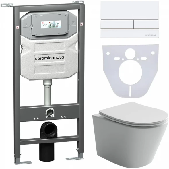 Комплект подвесной унитаз Ceramica Nova Balearica CN6000 + система инсталляции Ceramica Nova Envision Flat CN1002W + CN1000