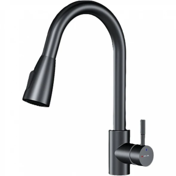 Смеситель для кухни AM.PM X-Joy S F85B07522 CoolStart, с выдвижным изливом, черный матовый