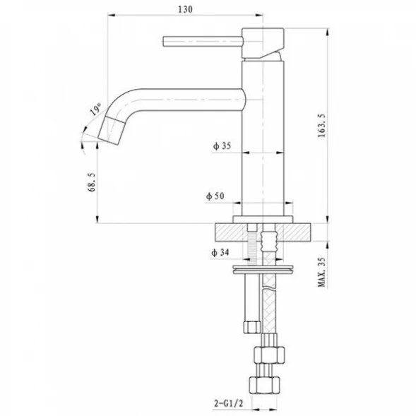 Смеситель для раковины без донного клапана Caprigo Don 53-022-BRG