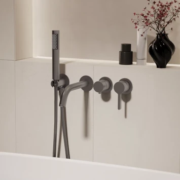Смеситель для ванны Vincea Villa VTFW-1VL1GM встраиваемый, с душевым гарнитуром, вороненая сталь