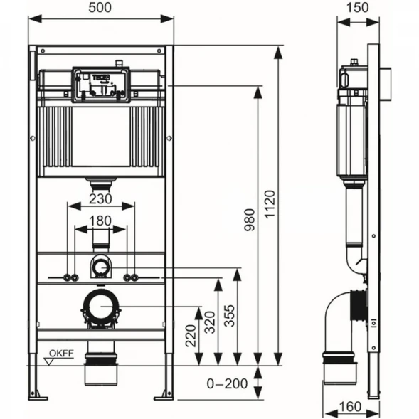 Инсталляция для унитаза Tece TECEbase 9400414 с кнопкой смыва, черный матовый