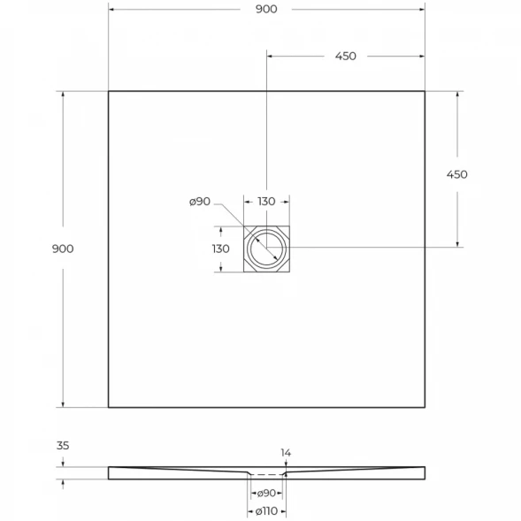 Душевой поддон BelBagno Uno TRAY-MR-UNO-A-90-35-W-NO 90x90 см, из литьевого мрамора, квадратный, белый