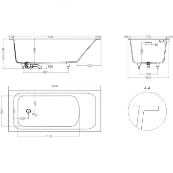 Ванна из литьевого мрамора Salini S-Sense Orlanda Kit 102112GF 180x80 см, покраска по RAL глянец полностью