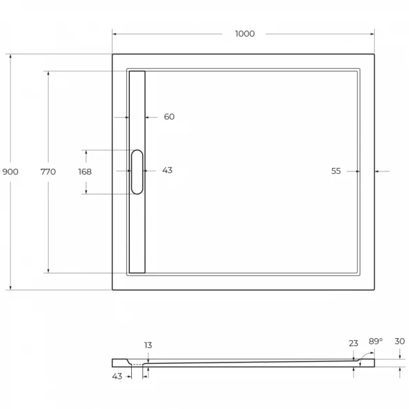 Душевой поддон из литьевого мрамора 100x90 см Cezares TRAY-AS-AH-100/90-30-W