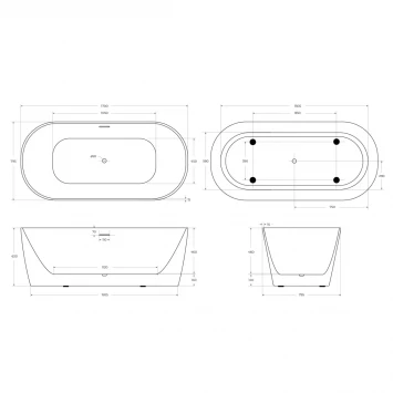 Акриловая ванна BelBagno BB415-1700-800 170x79,5 см, отдельностоящая, белый